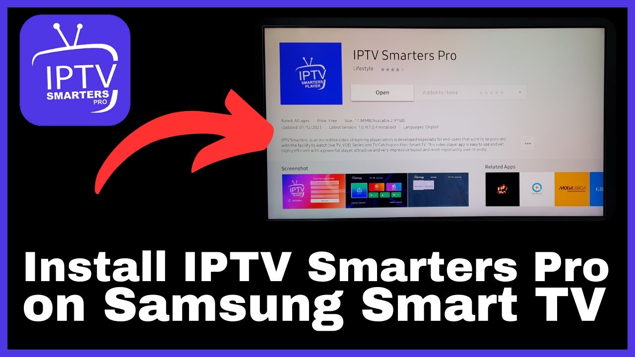 Configuration IPTV sur Smart TV montrant l'interface d'installation